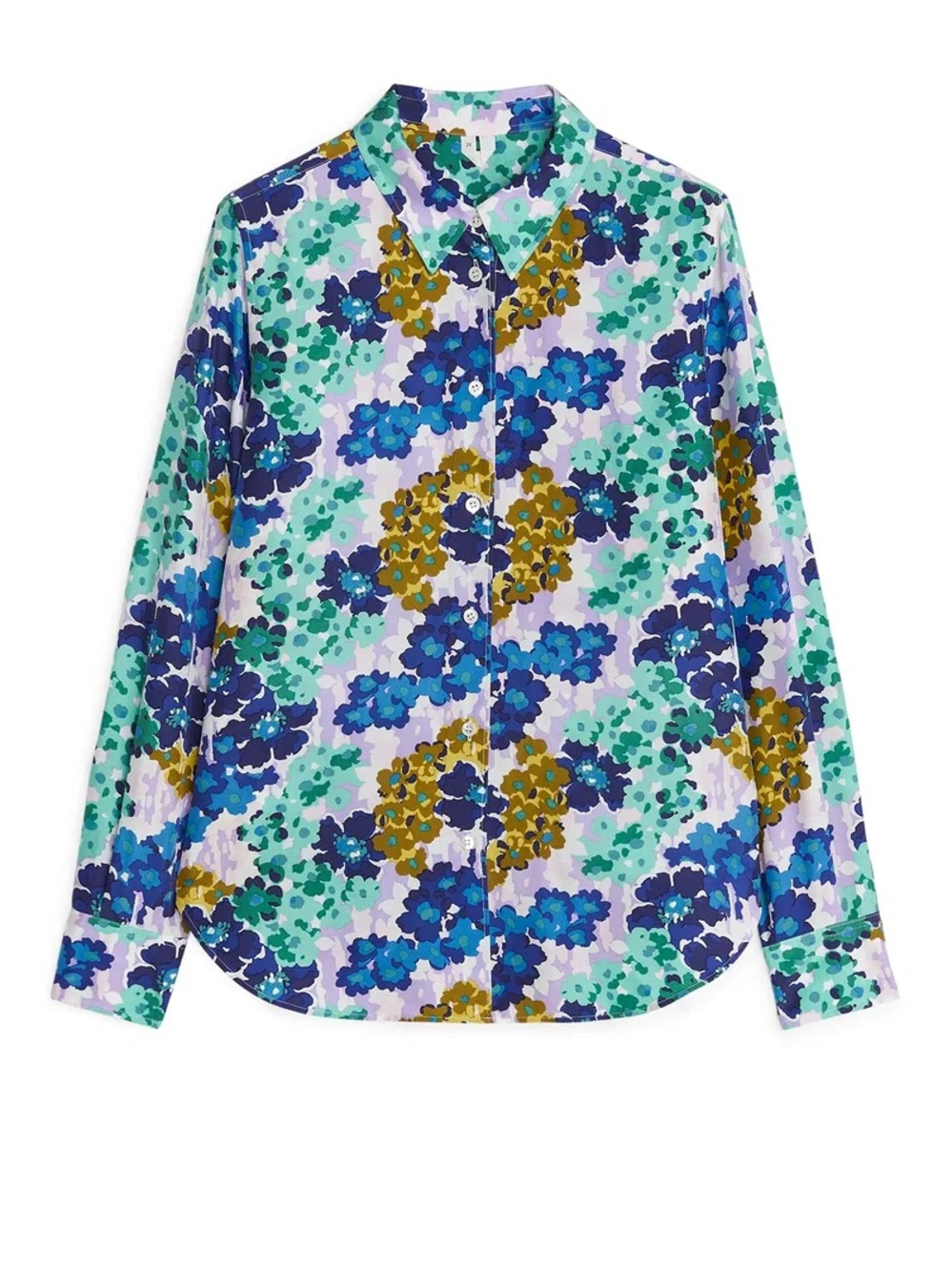 Arket 100% Habutai Silk Button Down Floral Blouse Classic Wrinkle Free Colorful